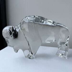 Baccarat Crystal Glass Modernist Bison Buffalo Large Figurine France - Signed